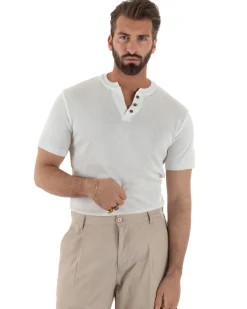 T-shirt uomo filo maglia scollo v serafino sottogiacca leggera bianco GIOSAL-TS3222A