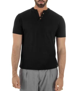 T-shirt uomo filo maglia scollo v serafino sottogiacca leggera nero GIOSAL-TS3223A