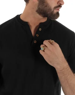 T-shirt uomo filo maglia scollo v serafino sottogiacca leggera nero GIOSAL-TS3223A