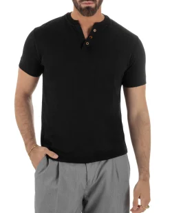 T-shirt uomo filo maglia scollo v serafino sottogiacca leggera nero GIOSAL-TS3223A
