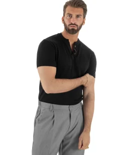 T-shirt uomo filo maglia scollo v serafino sottogiacca leggera nero GIOSAL-TS3223A