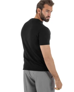 T-shirt uomo filo maglia scollo v serafino sottogiacca leggera nero GIOSAL-TS3223A