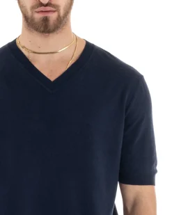 T-shirt Uomo Filo Maglia Scollo a V Blu TS2867A
