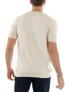T-shirt Uomo Filo Maglia Scollo a V Beige TS2871A