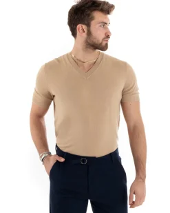 T-shirt Uomo Filo Maglia Scollo a V Camel TS2870A