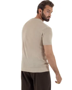 T-shirt uomo filo maglia scollo v serafino sottogiacca leggera beige GIOSAL-TS3221A