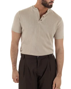 T-shirt uomo filo maglia scollo v serafino sottogiacca leggera beige GIOSAL-TS3221A