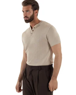 T-shirt uomo filo maglia scollo v serafino sottogiacca leggera beige GIOSAL-TS3221A