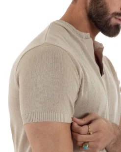 T-shirt uomo filo maglia scollo v serafino sottogiacca leggera beige GIOSAL-TS3221A