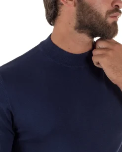 T-shirt uomo filo mezzocollo gola alta maglia basic sottogiacca blu GIOSAL-TS3311A