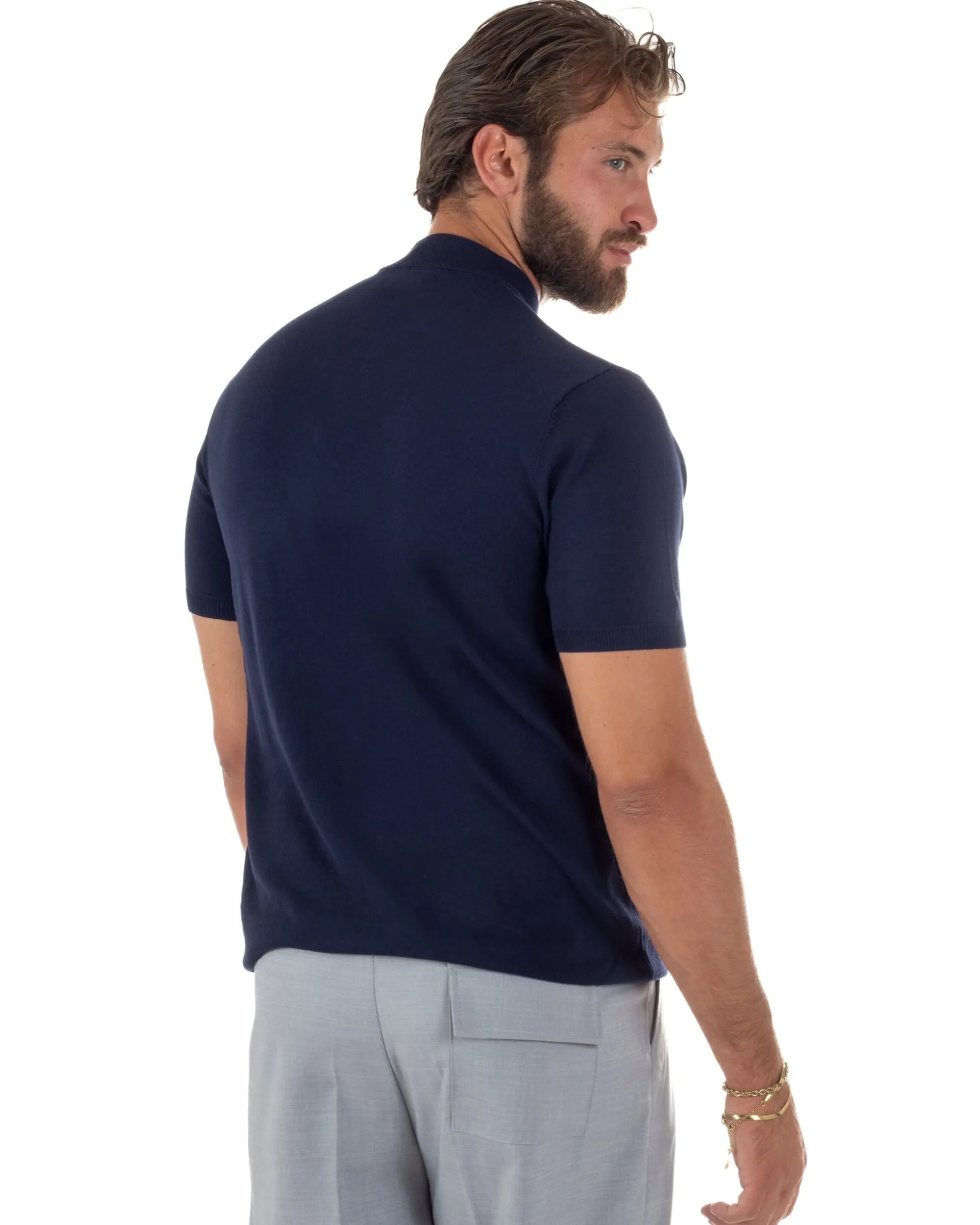 T-shirt uomo filo mezzocollo gola alta maglia basic sottogiacca blu GIOSAL-TS3311A