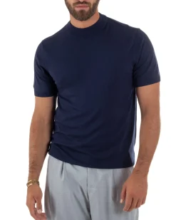 T-shirt uomo filo mezzocollo gola alta maglia basic sottogiacca blu GIOSAL-TS3311A