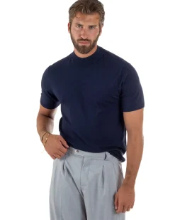 T-shirt uomo filo mezzocollo gola alta maglia basic sottogiacca blu GIOSAL-TS3311A