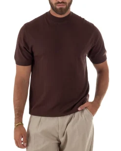 T-shirt uomo filo mezzocollo gola alta maglia basic sottogiacca marrone GIOSAL-TS3313A