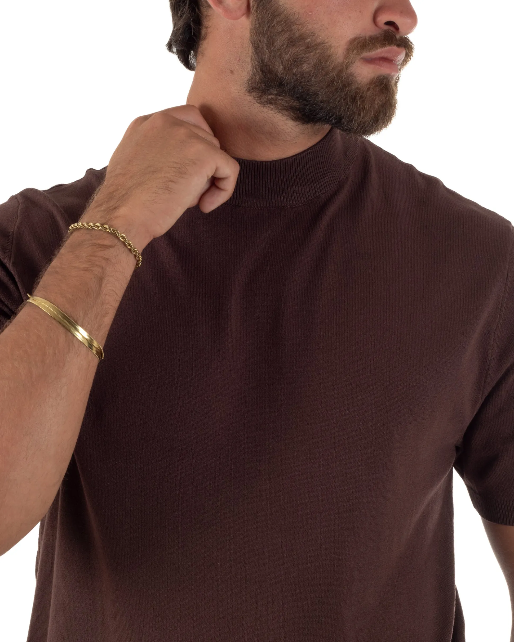 T-shirt uomo filo mezzocollo gola alta maglia basic sottogiacca marrone GIOSAL-TS3313A