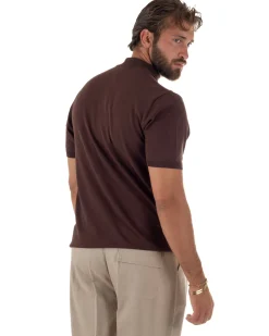 T-shirt uomo filo mezzocollo gola alta maglia basic sottogiacca marrone GIOSAL-TS3313A