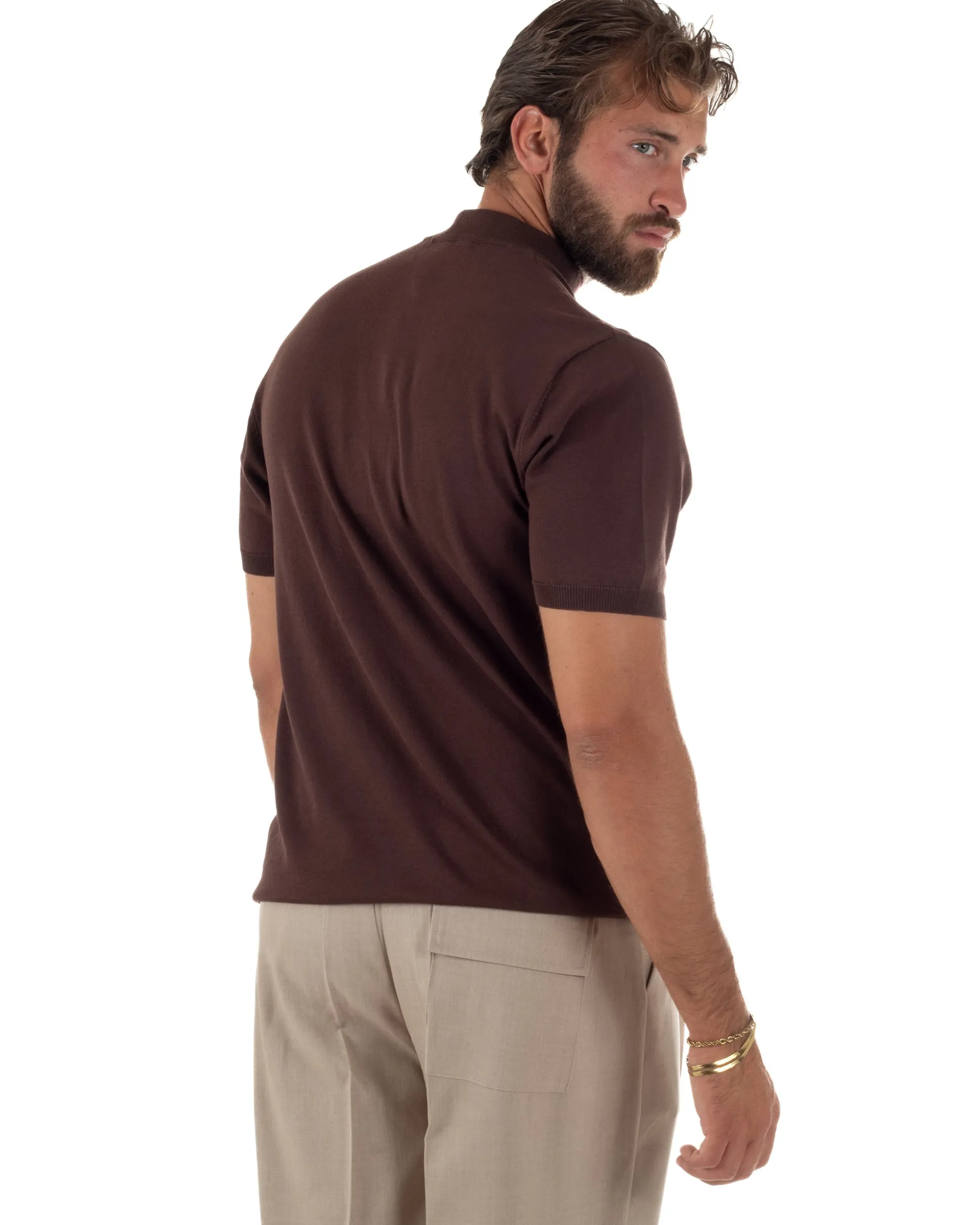 T-shirt uomo filo mezzocollo gola alta maglia basic sottogiacca marrone GIOSAL-TS3313A