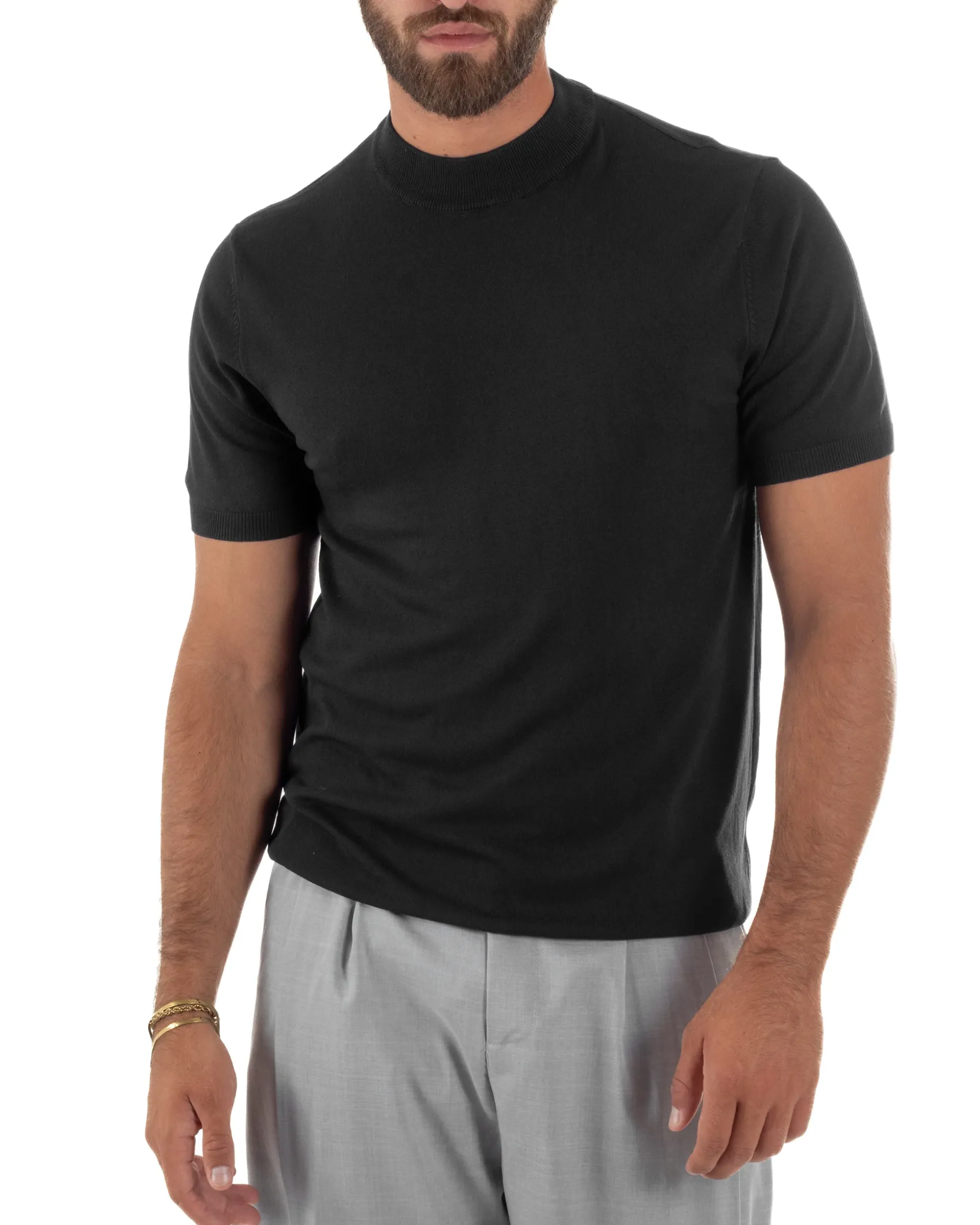 T-shirt uomo filo mezzocollo gola alta maglia basic sottogiacca nero GIOSAL-TS3310A