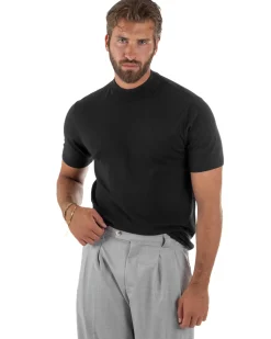 T-shirt uomo filo mezzocollo gola alta maglia basic sottogiacca nero GIOSAL-TS3310A