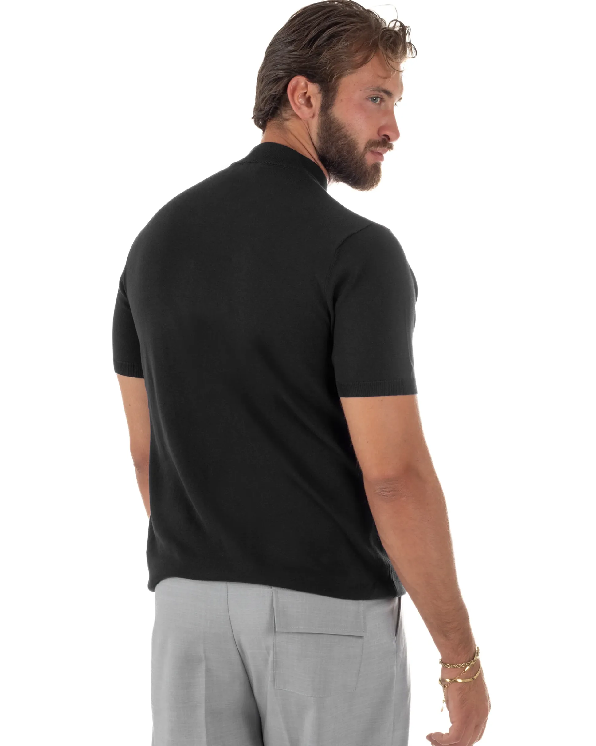 T-shirt uomo filo mezzocollo gola alta maglia basic sottogiacca nero GIOSAL-TS3310A