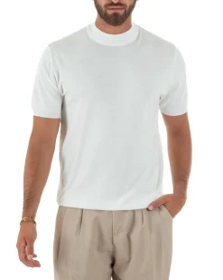 T-shirt uomo filo mezzocollo gola alta maglia basic sottogiacca bianco GIOSAL-TS3309A