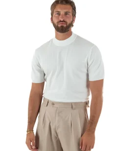 T-shirt uomo filo mezzocollo gola alta maglia basic sottogiacca bianco GIOSAL-TS3309A