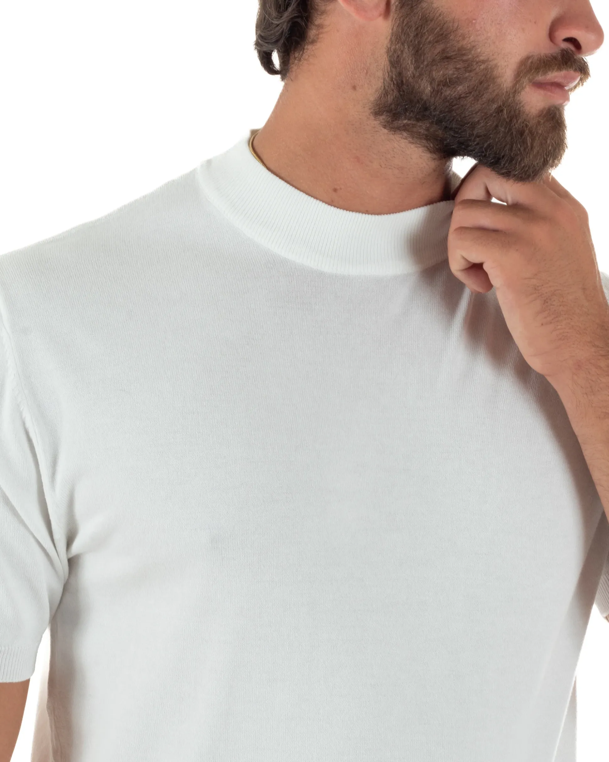 T-shirt uomo filo mezzocollo gola alta maglia basic sottogiacca bianco GIOSAL-TS3309A