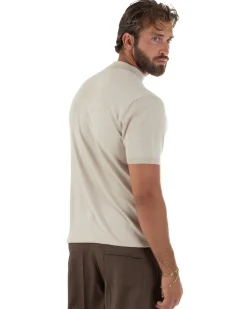 T-shirt uomo filo mezzocollo gola alta maglia basic sottogiacca beige GIOSAL-TS3312A