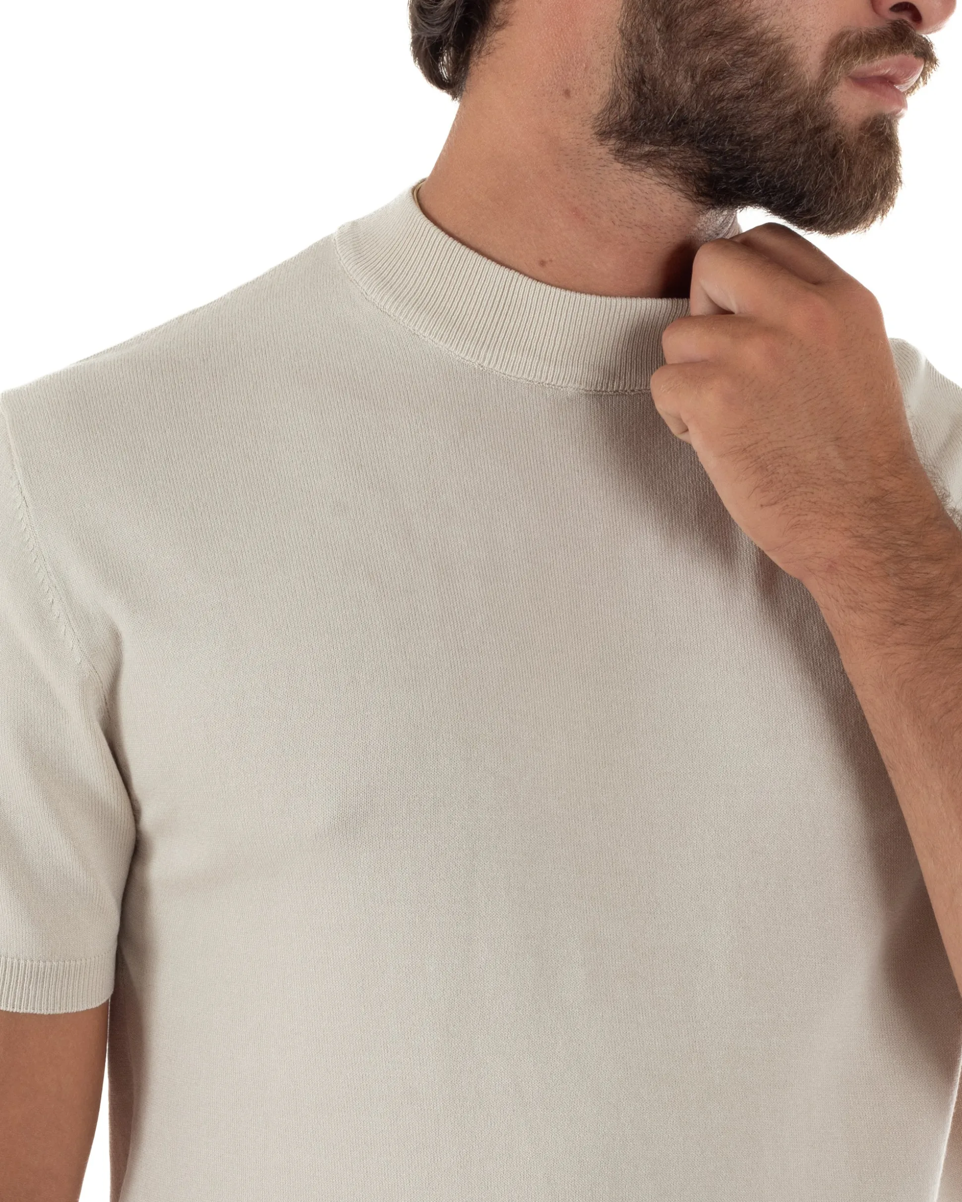T-shirt uomo filo mezzocollo gola alta maglia basic sottogiacca beige GIOSAL-TS3312A