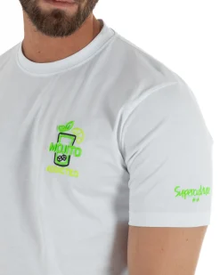 T-shirt uomo girocollo basic con ricamo Mojito Addicted leggera bianco SUPERCULTURE-A1843