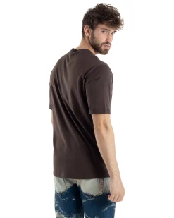 T-shirt Uomo Girocollo Basic Regular Fit Tinta Unita Marrone TS3056A