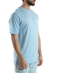 T-shirt Uomo Girocollo Basic Regular Fit Tinta Unita Celeste TS3062A