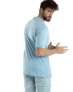 T-shirt Uomo Girocollo Basic Regular Fit Tinta Unita Celeste TS3062A