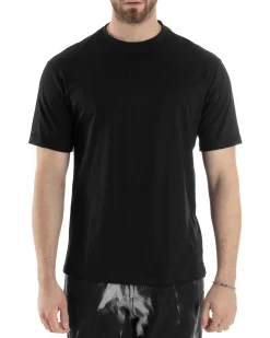 T-shirt Uomo Girocollo Basic Regular Fit Tinta Unita Nero TS3055A