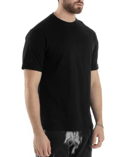 T-shirt Uomo Girocollo Basic Regular Fit Tinta Unita Nero TS3055A