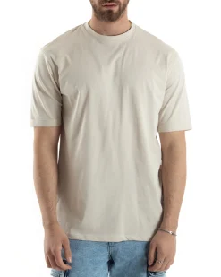 T-shirt Uomo Girocollo Basic Regular Fit Tinta Unita Beige TS3061A