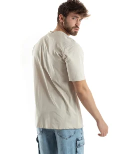 T-shirt Uomo Girocollo Basic Regular Fit Tinta Unita Beige TS3061A