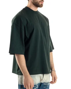 T-shirt Uomo Girocollo Boxy Fit Oversize Cotone Spalla Scesa Gola Alta Casual Basic Verde GIOSAL-TS3026A