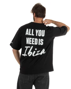 T-shirt uomo girocollo boxy fit stampa Ibiza basic nero SUPERCULTURE-A1969