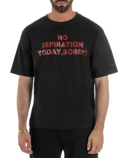 T-shirt uomo girocollo boxy fit stampa basic nero SUPERCULTURE-A1951