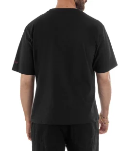T-shirt uomo girocollo boxy fit stampa basic nero SUPERCULTURE-A1951