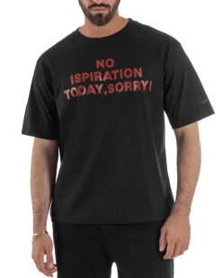 T-shirt uomo girocollo boxy fit stampa basic nero SUPERCULTURE-A1951