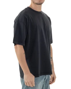 T-shirt Uomo Girocollo Con Rotture Cotone Slavato Tie Dye Maglia Basic Oversize Casual Nero GIOSAL-TS3105A