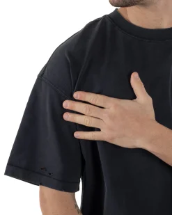 T-shirt Uomo Girocollo Con Rotture Cotone Slavato Tie Dye Maglia Basic Oversize Casual Nero GIOSAL-TS3105A