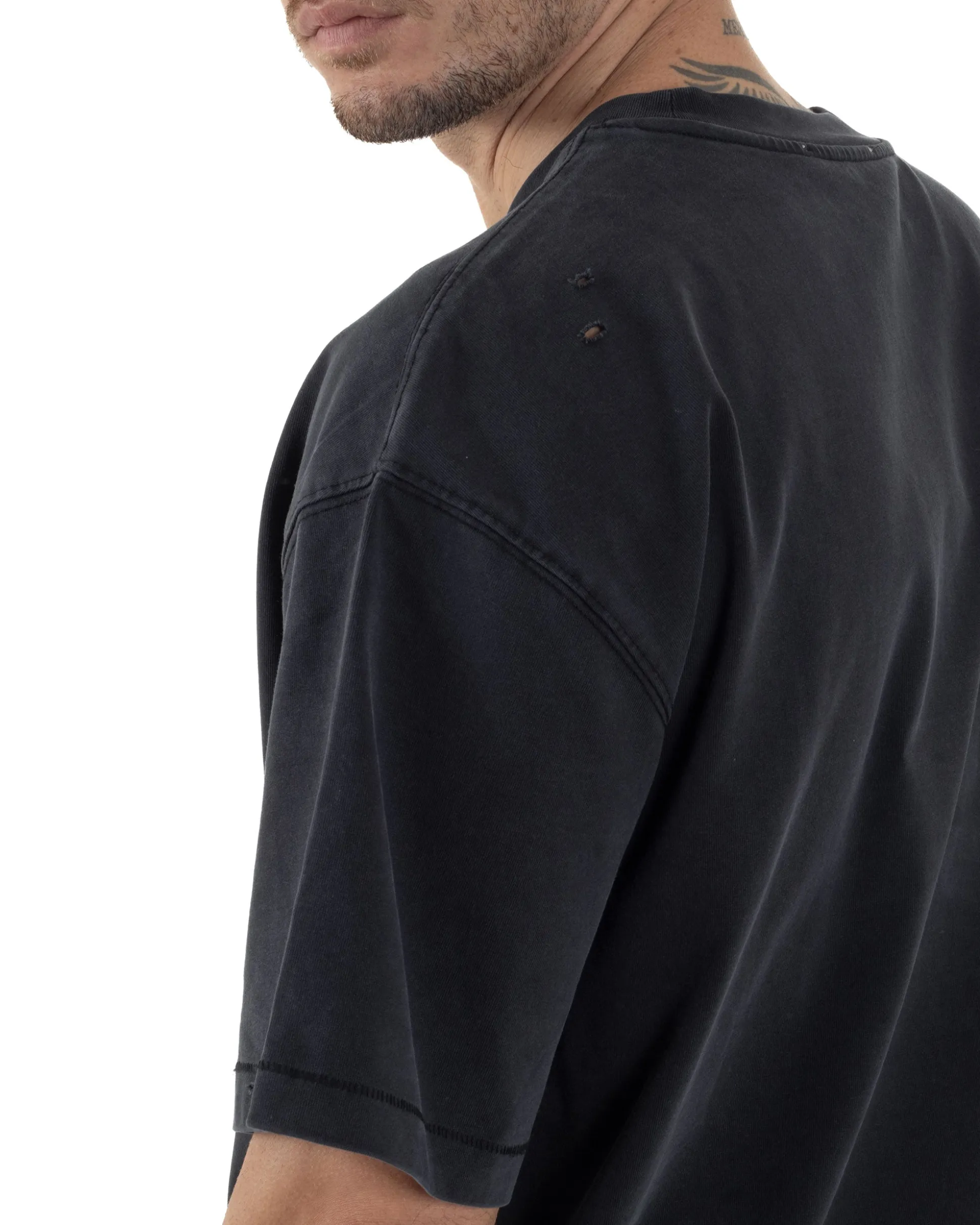 T-shirt Uomo Girocollo Con Rotture Cotone Slavato Tie Dye Maglia Basic Oversize Casual Nero GIOSAL-TS3105A