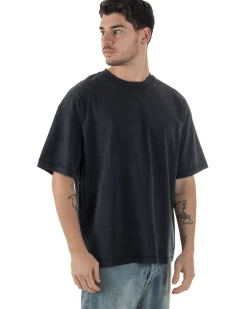 T-shirt Uomo Girocollo Con Rotture Cotone Slavato Tie Dye Maglia Basic Oversize Casual Nero GIOSAL-TS3105A