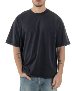 T-shirt Uomo Girocollo Con Rotture Cotone Slavato Tie Dye Maglia Basic Oversize Casual Nero GIOSAL-TS3105A