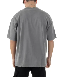 T-shirt Uomo Girocollo Con Rotture Cotone Slavato Tie Dye Maglia Basic Oversize Casual Grigio GIOSAL-TS3103A