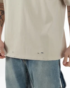 T-shirt Uomo Girocollo Con Rotture Cotone Slavato Tie Dye Maglia Basic Oversize Casual Beige GIOSAL-TS3106A