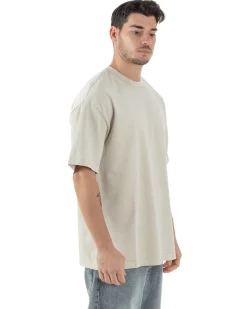T-shirt Uomo Girocollo Cotone Slavato Maglia Mezze Maniche Tie Dye Basic Oversize Casual Tinta Unita Beige GIOSAL-TS3091A
